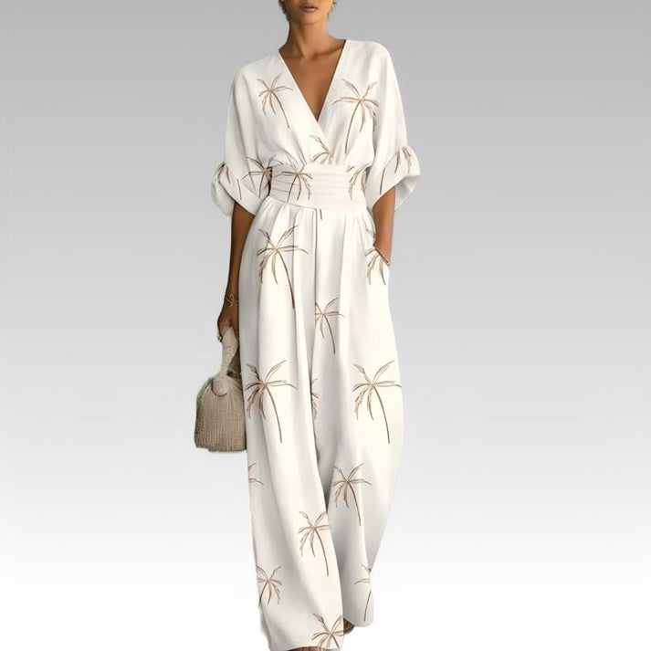 Sinem | Floral V-Neck Half Sleeve Jumpsuit