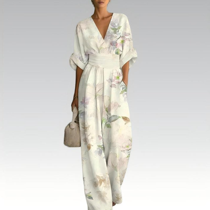 Sinem | Floral V-Neck Half Sleeve Jumpsuit