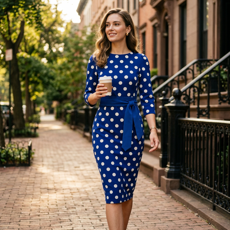Konila | Polka Dot Belted Midi Dress