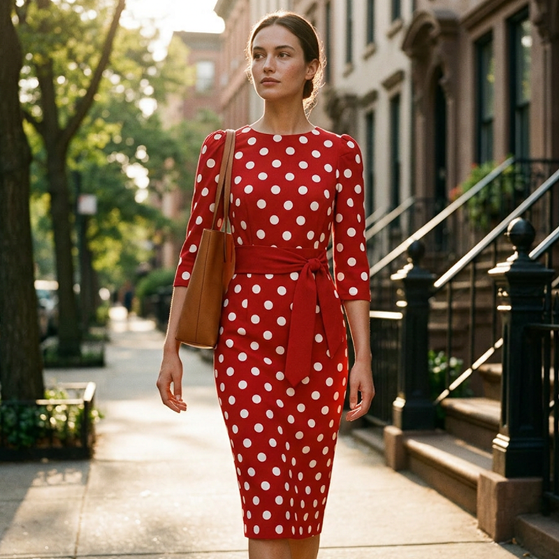 Konila | Polka Dot Belted Midi Dress