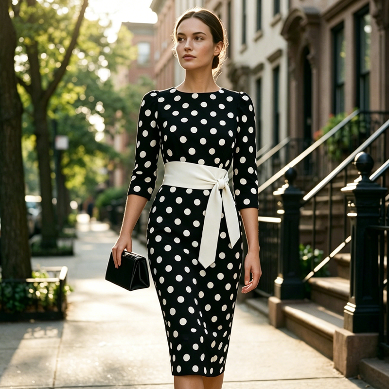 Konila | Polka Dot Belted Midi Dress