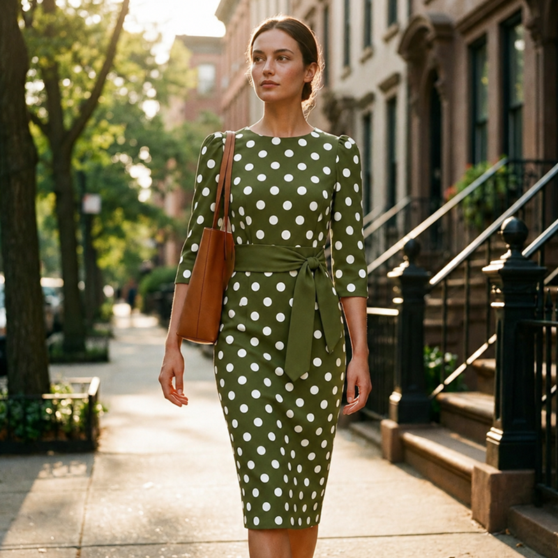Konila | Polka Dot Belted Midi Dress