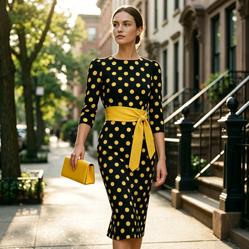 Konila | Polka Dot Belted Midi Dress