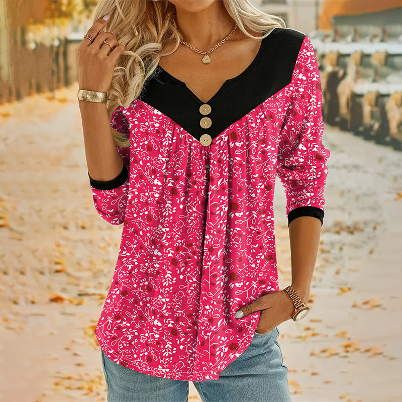 Sheloni | Floral Print V Neck Button Top