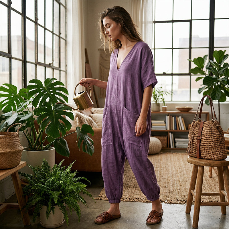 Maryem | Loose Fit V Neck Jumpsuit