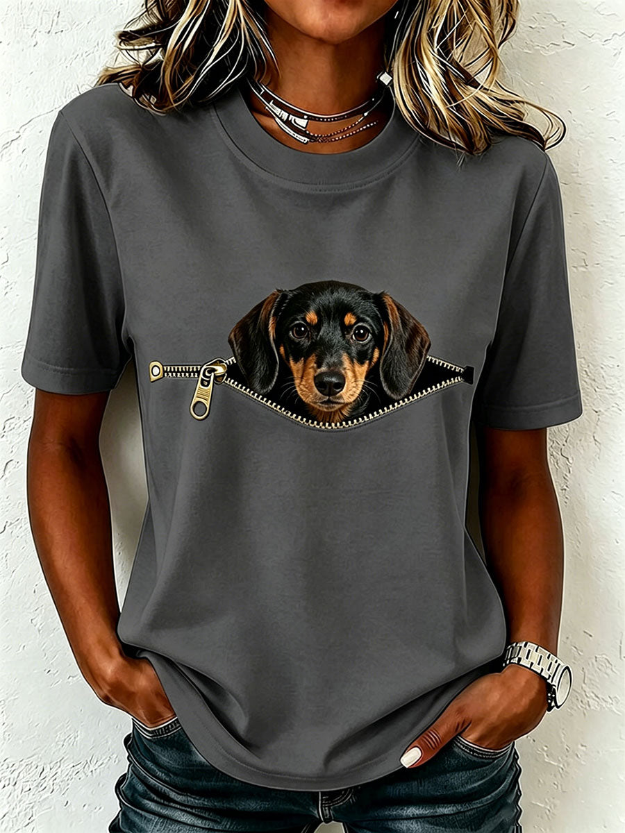 Earcy | Dog Graphic Crew Neck Short Sleeve T Shirt