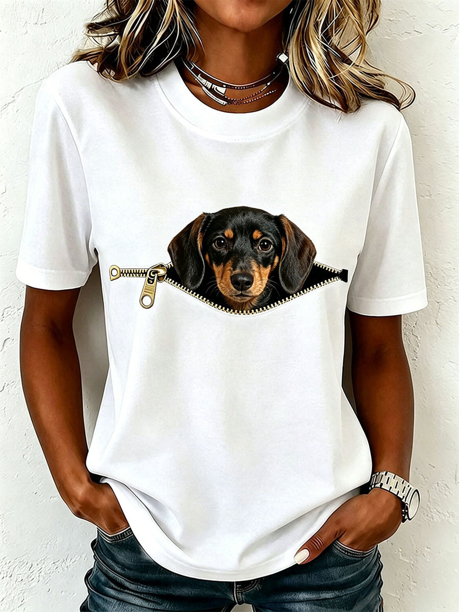 Earcy | Dog Graphic Crew Neck Short Sleeve T Shirt