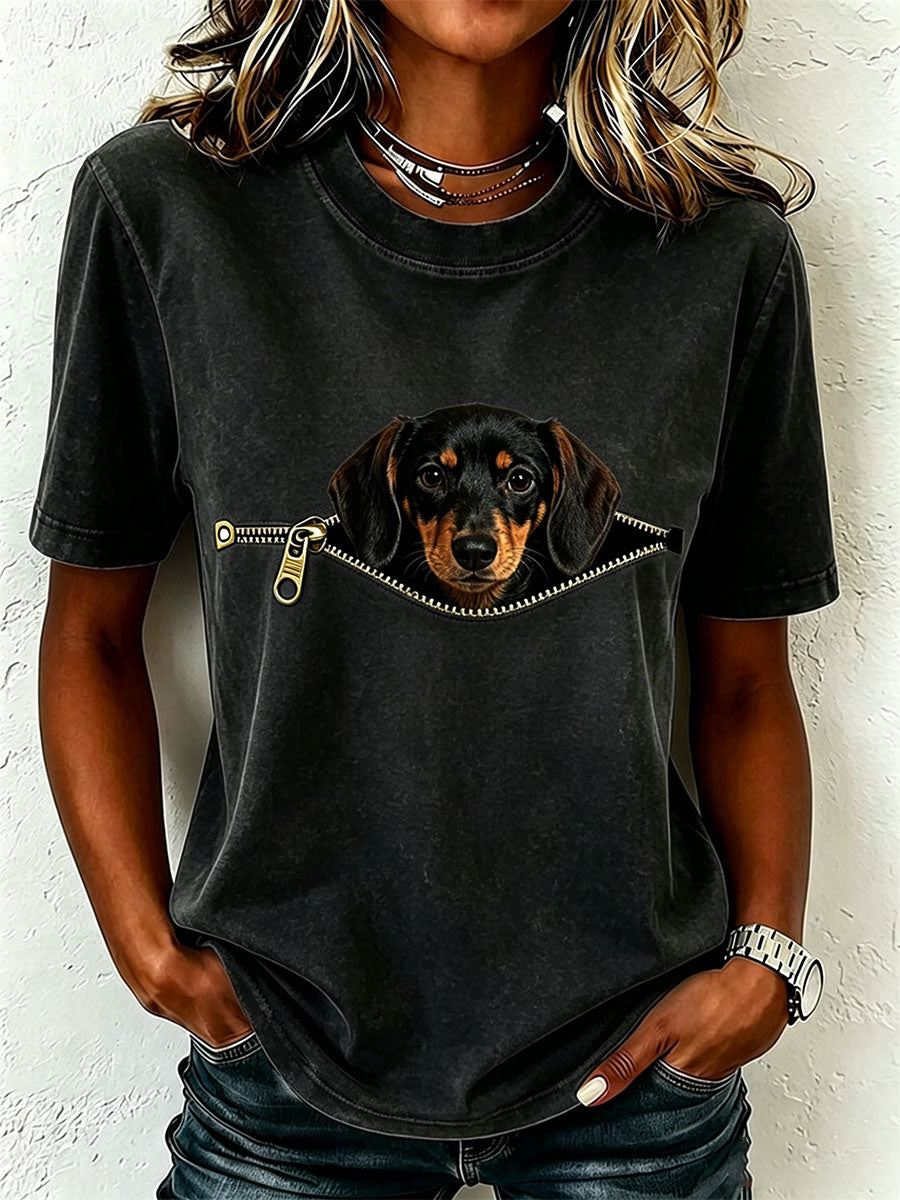 Earcy | Dog Graphic Crew Neck Short Sleeve T Shirt