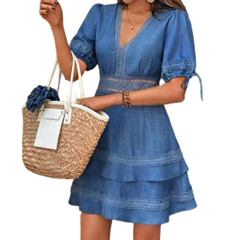 Jerzak | V-Neck Tiered Lace Trim Mini Dress