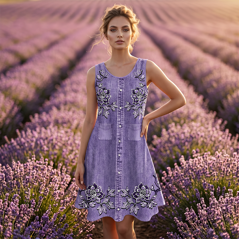 Carien | Sleeveless Dress with Floral Print and Pockets