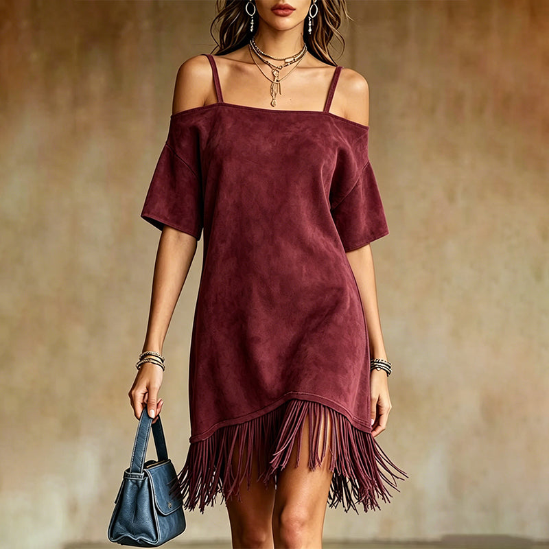 Lewina | Off-Shoulder Strappy Fringe Dress