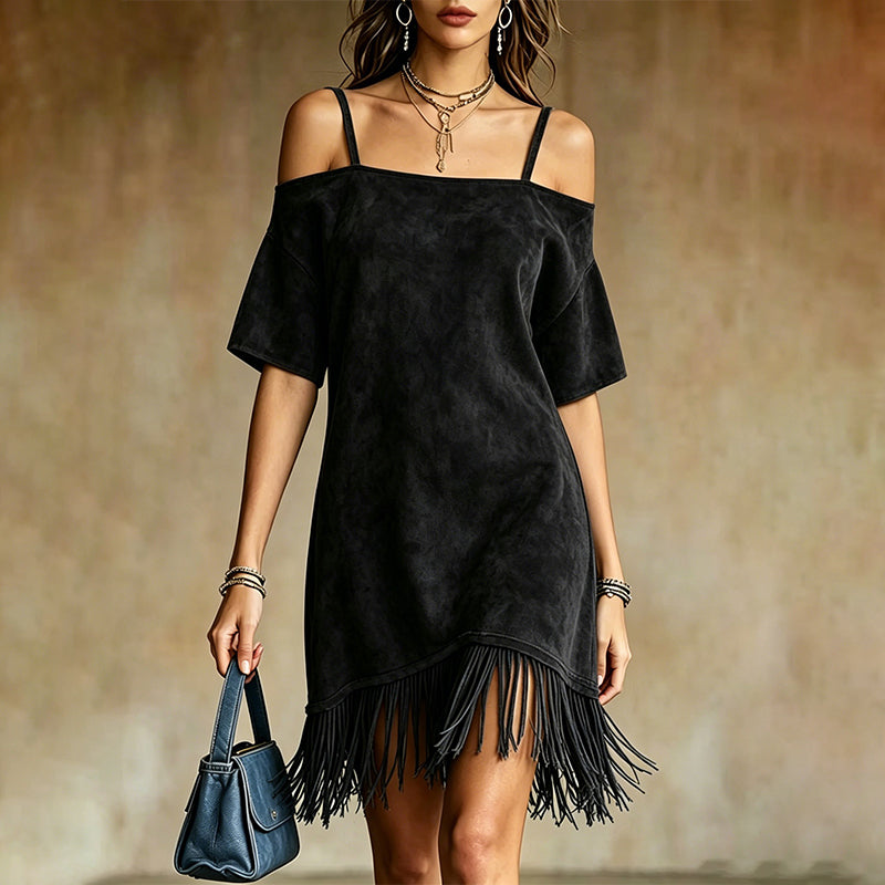 Lewina | Off-Shoulder Strappy Fringe Dress
