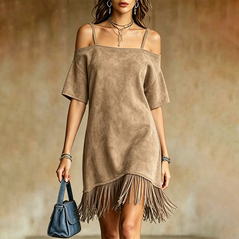 Lewina | Off-Shoulder Strappy Fringe Dress