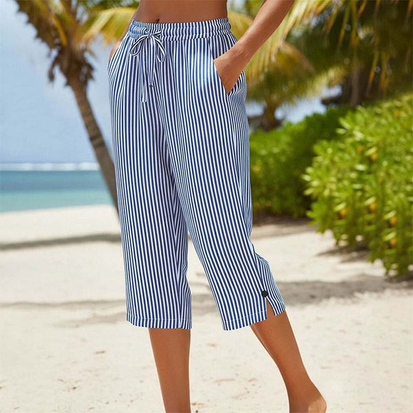 Neriah | Striped Drawstring Cropped Straight Leg Pants