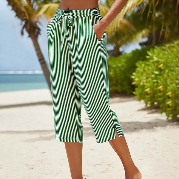 Neriah | Striped Drawstring Cropped Straight Leg Pants
