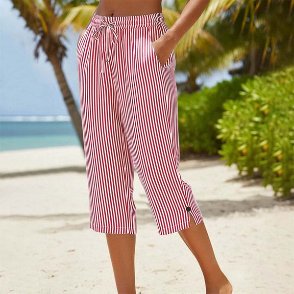 Neriah | Striped Drawstring Cropped Straight Leg Pants