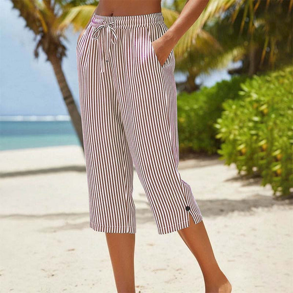 Neriah | Striped Drawstring Cropped Straight Leg Pants