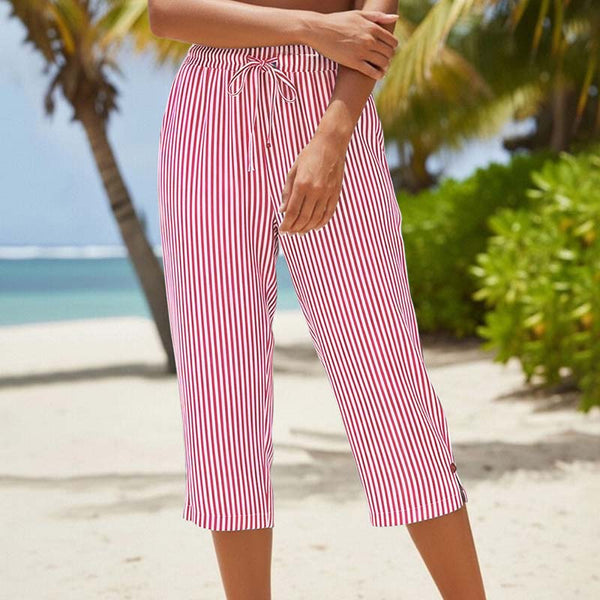 Neriah | Striped Drawstring Cropped Straight Leg Pants