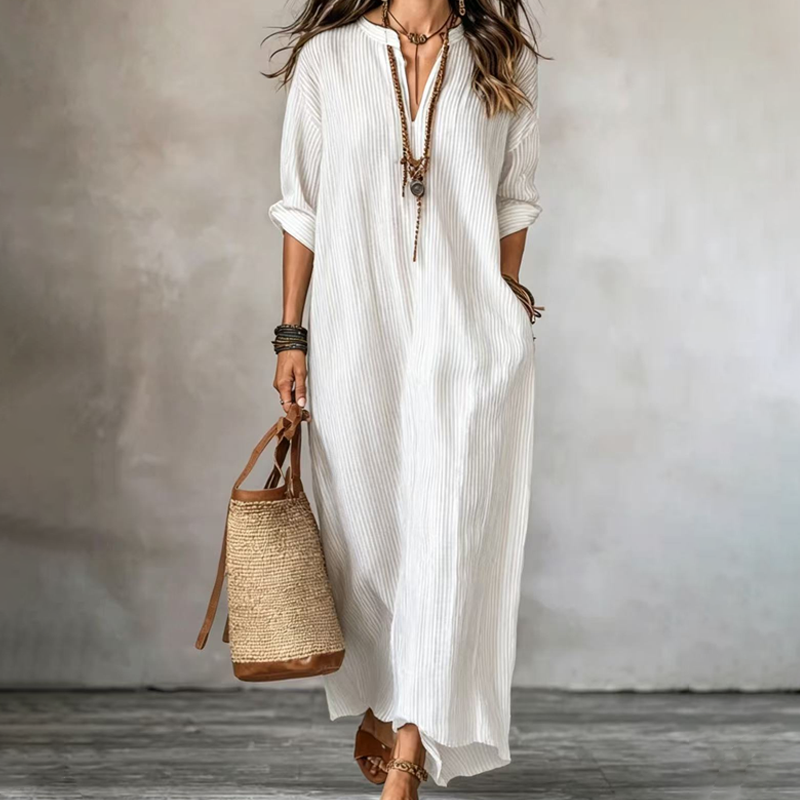Levina | Striped Maxi Dress With V-neck