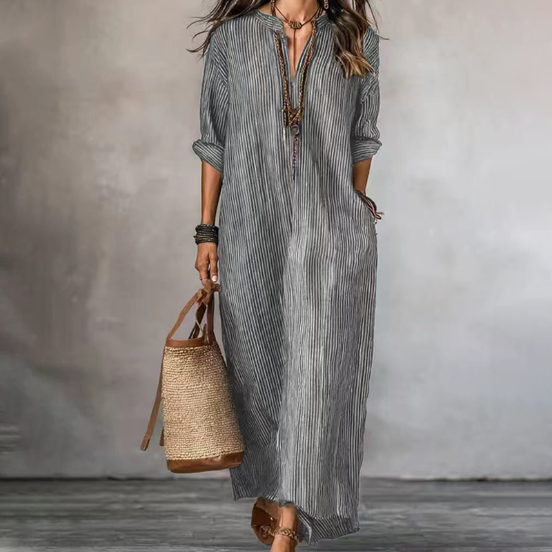 Levina | Striped Maxi Dress With V-neck