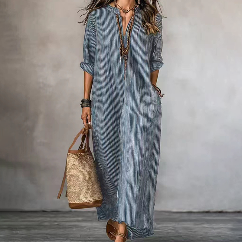 Levina | Striped Maxi Dress With V-neck