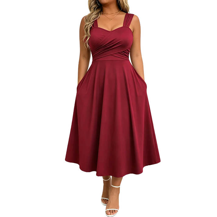 Katjaa | Sleeveless Sweetheart Neck Midi Dress