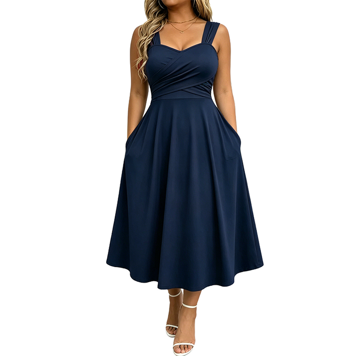 Katjaa | Sleeveless Sweetheart Neck Midi Dress