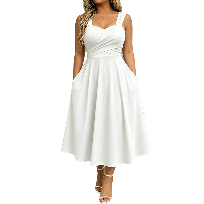 Katjaa | Sleeveless Sweetheart Neck Midi Dress