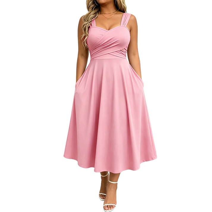 Katjaa | Sleeveless Sweetheart Neck Midi Dress