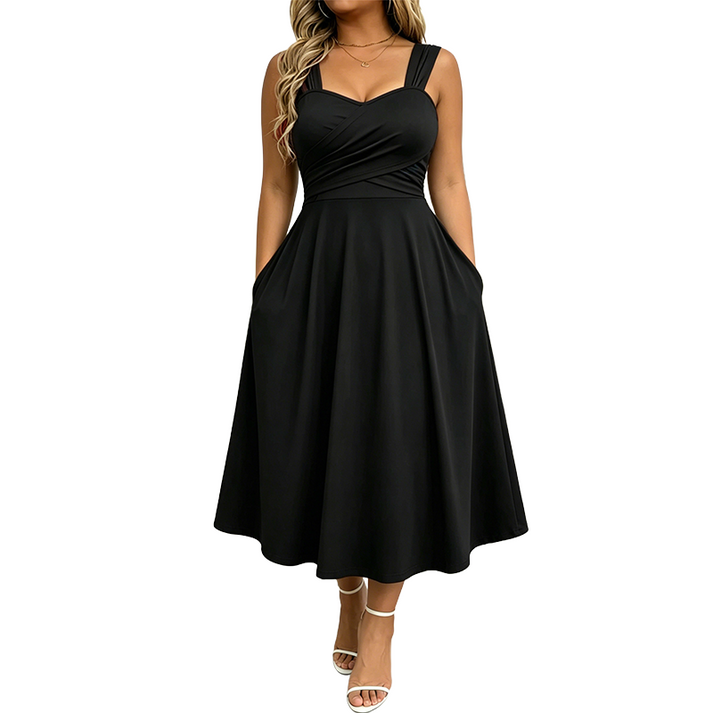 Katjaa | Sleeveless Sweetheart Neck Midi Dress