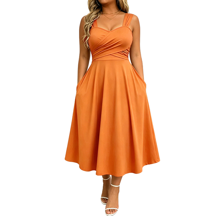 Katjaa | Sleeveless Sweetheart Neck Midi Dress
