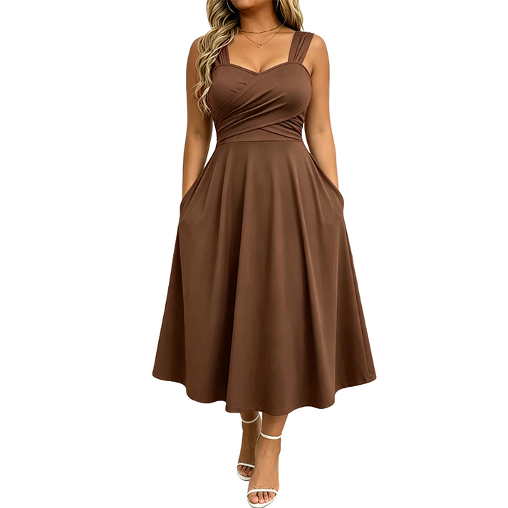 Katjaa | Sleeveless Sweetheart Neck Midi Dress