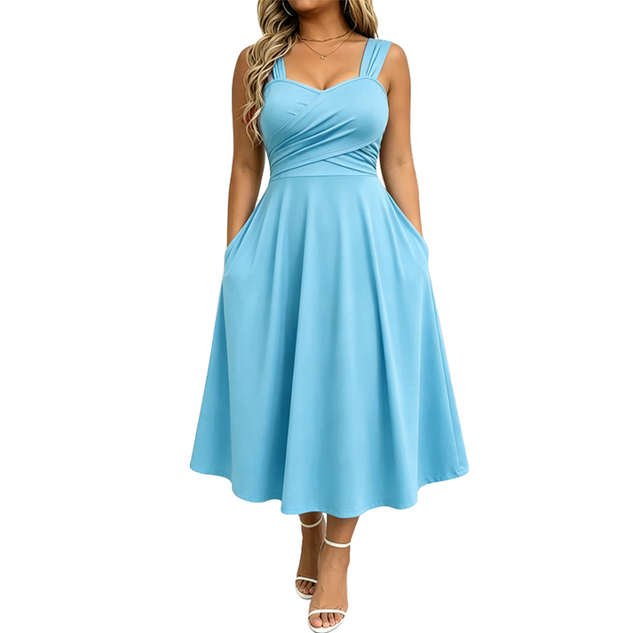 Katjaa | Sleeveless Sweetheart Neck Midi Dress