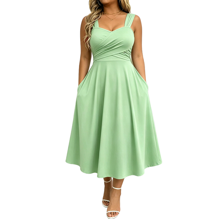 Katjaa | Sleeveless Sweetheart Neck Midi Dress