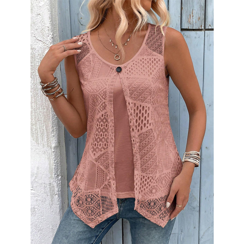 Raima | Sleeveless Crochet Open Front Cardigan