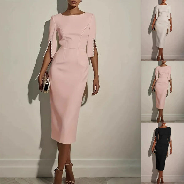 Tessora | Slim Fit Midi Dress with Split Sleeves