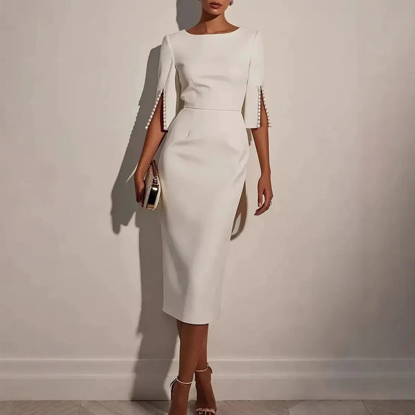 Tessora | Slim Fit Midi Dress with Split Sleeves
