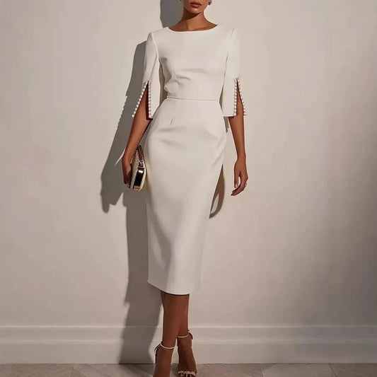 Tessora | Slim Fit Midi Dress with Split Sleeves