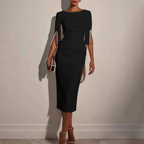 Tessora | Slim Fit Midi Dress with Split Sleeves