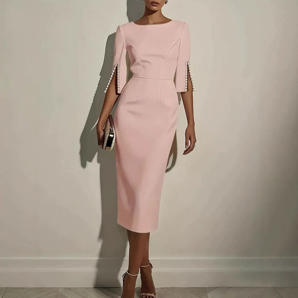 Tessora | Slim Fit Midi Dress with Split Sleeves