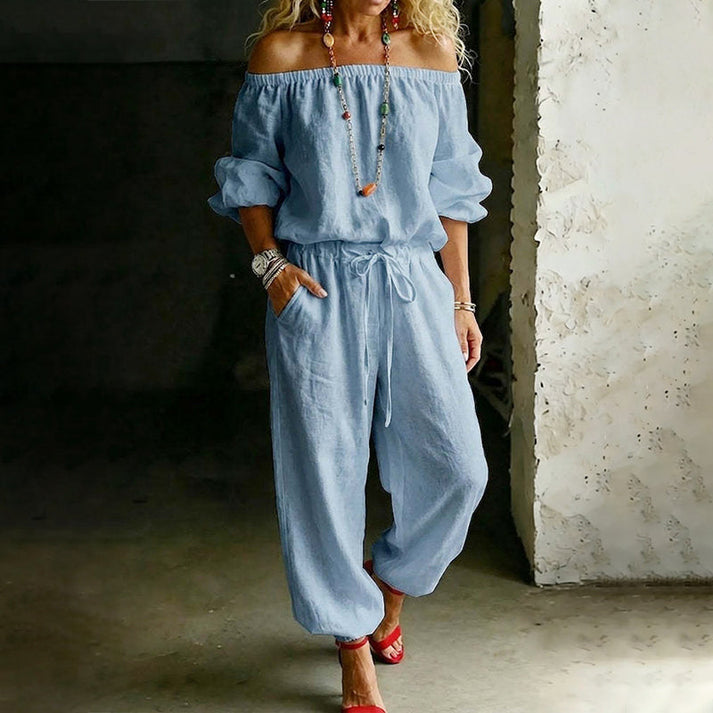 Gunay | Off-Shoulder Drawstring Wide-Leg Jumpsuit