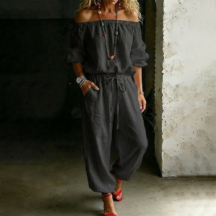 Gunay | Off-Shoulder Drawstring Wide-Leg Jumpsuit