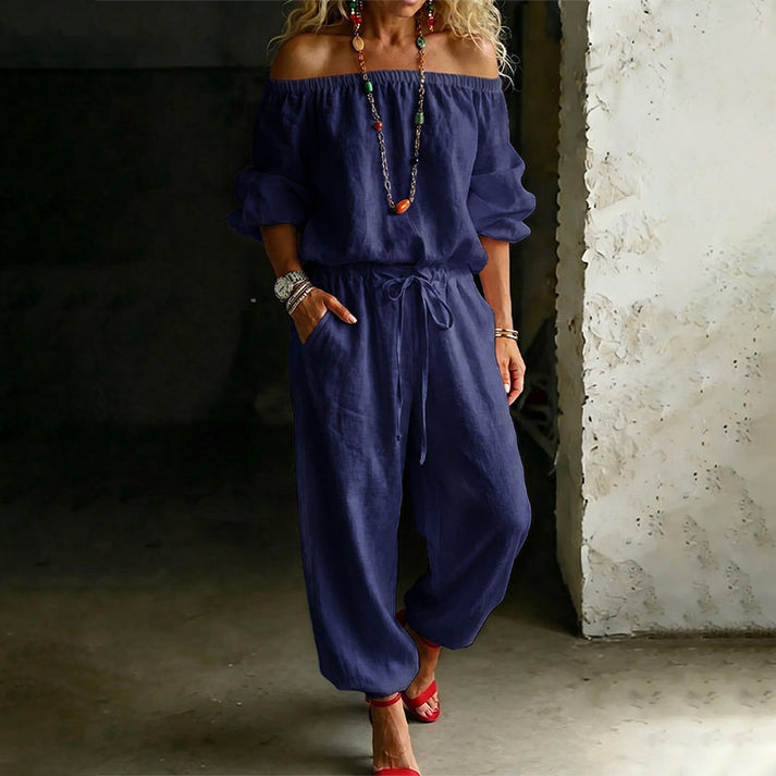 Gunay | Off-Shoulder Drawstring Wide-Leg Jumpsuit