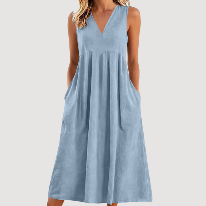 Milanie | Midi Dress Sleeveless V Neck with Pockets