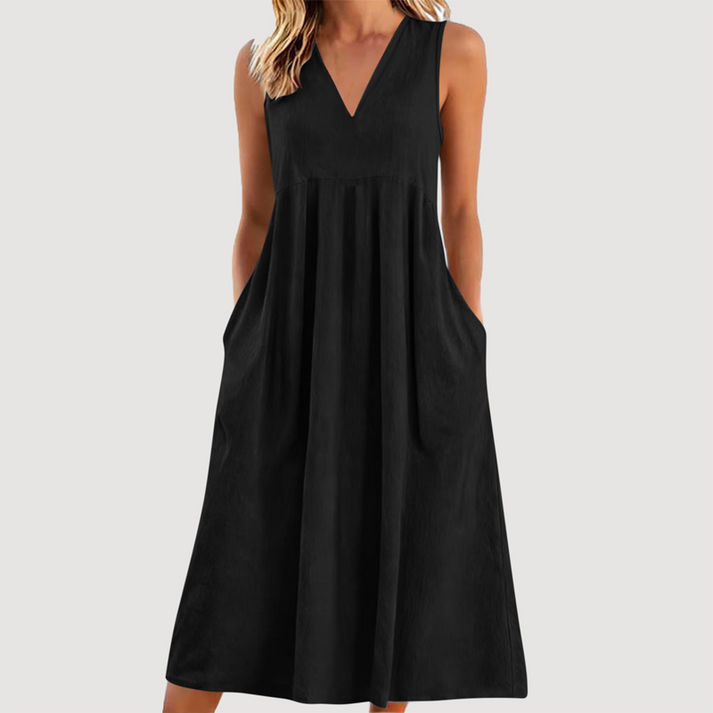 Milanie | Midi Dress Sleeveless V Neck with Pockets