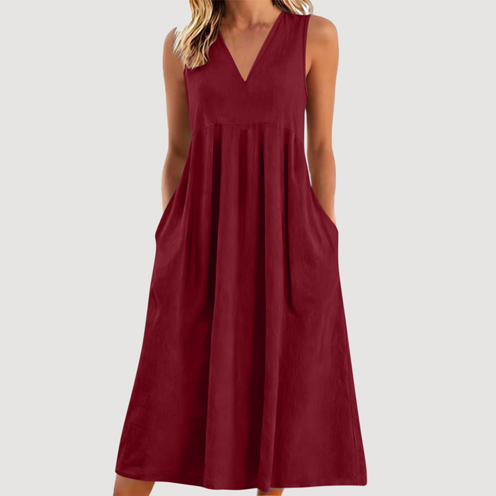 Milanie | Midi Dress Sleeveless V Neck with Pockets