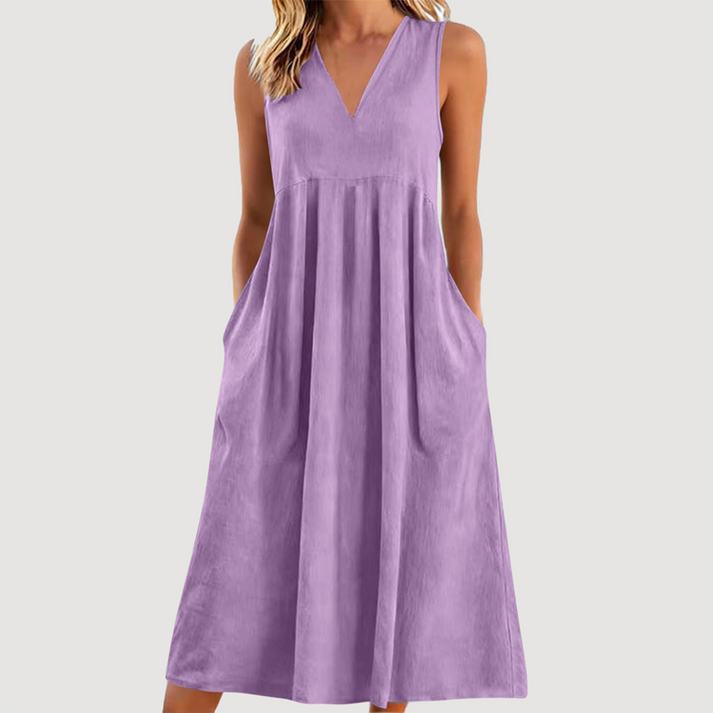 Milanie | Midi Dress Sleeveless V Neck with Pockets