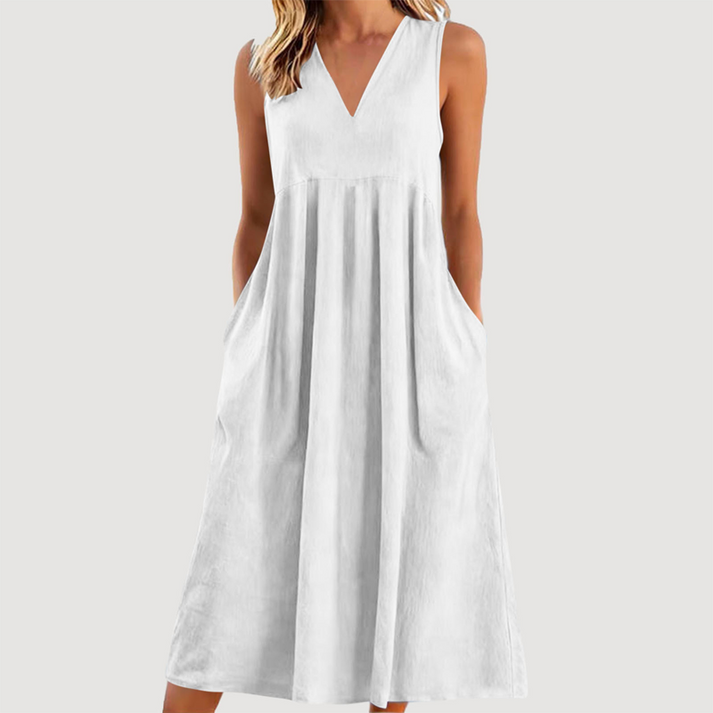 Milanie | Midi Dress Sleeveless V Neck with Pockets
