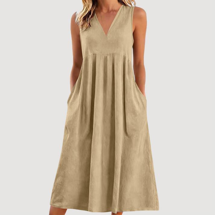 Milanie | Midi Dress Sleeveless V Neck with Pockets
