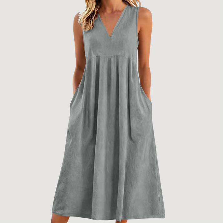 Milanie | Midi Dress Sleeveless V Neck with Pockets